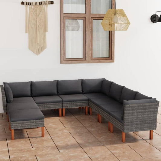 9-tlg. Garten-Lounge-Set mit Kissen Poly Rattan Grau - Pazzar.ch