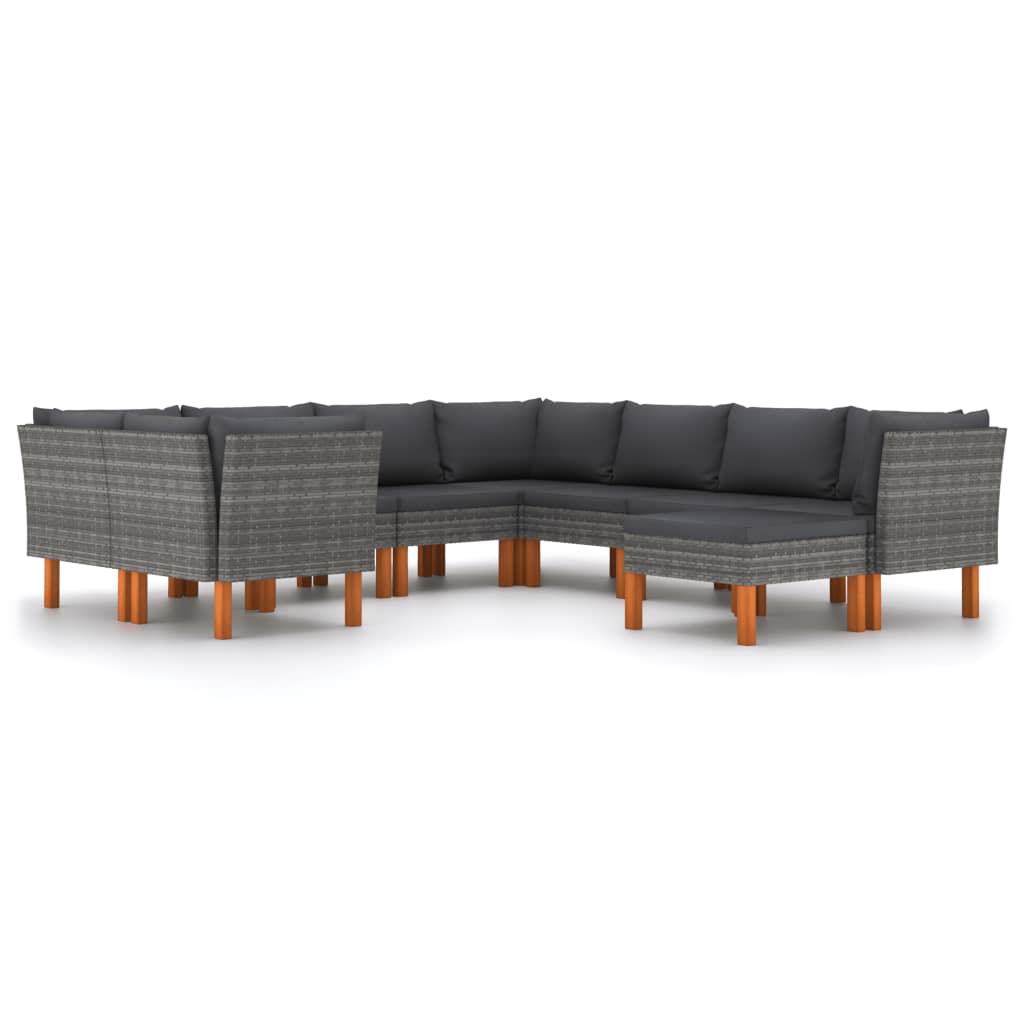 9-tlg. Garten-Lounge-Set mit Kissen Poly Rattan Grau - Pazzar.ch
