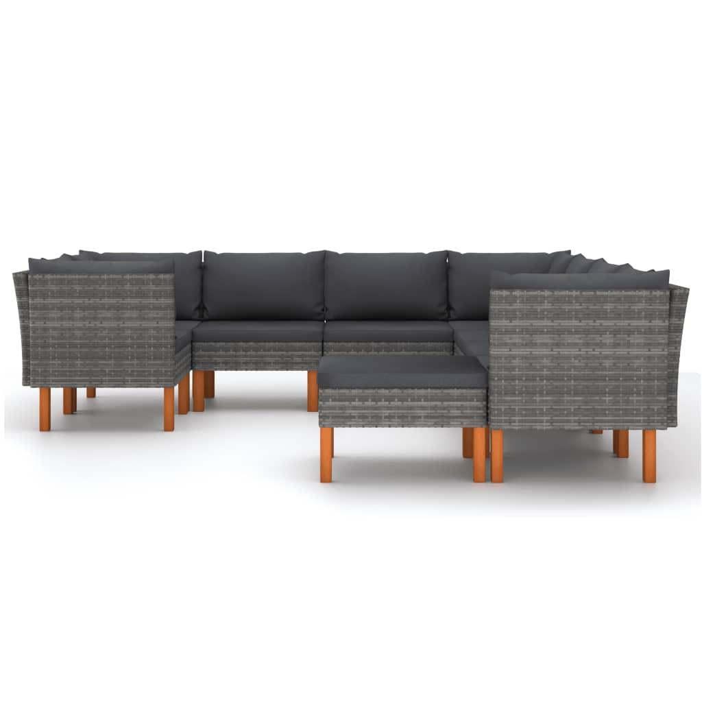 9-tlg. Garten-Lounge-Set mit Kissen Poly Rattan Grau - Pazzar.ch