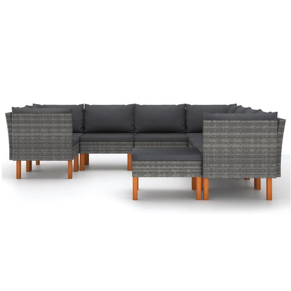 9-tlg. Garten-Lounge-Set mit Kissen Poly Rattan Grau - Pazzar.ch
