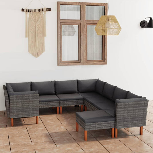 9-tlg. Garten-Lounge-Set mit Kissen Poly Rattan Grau - Pazzar.ch