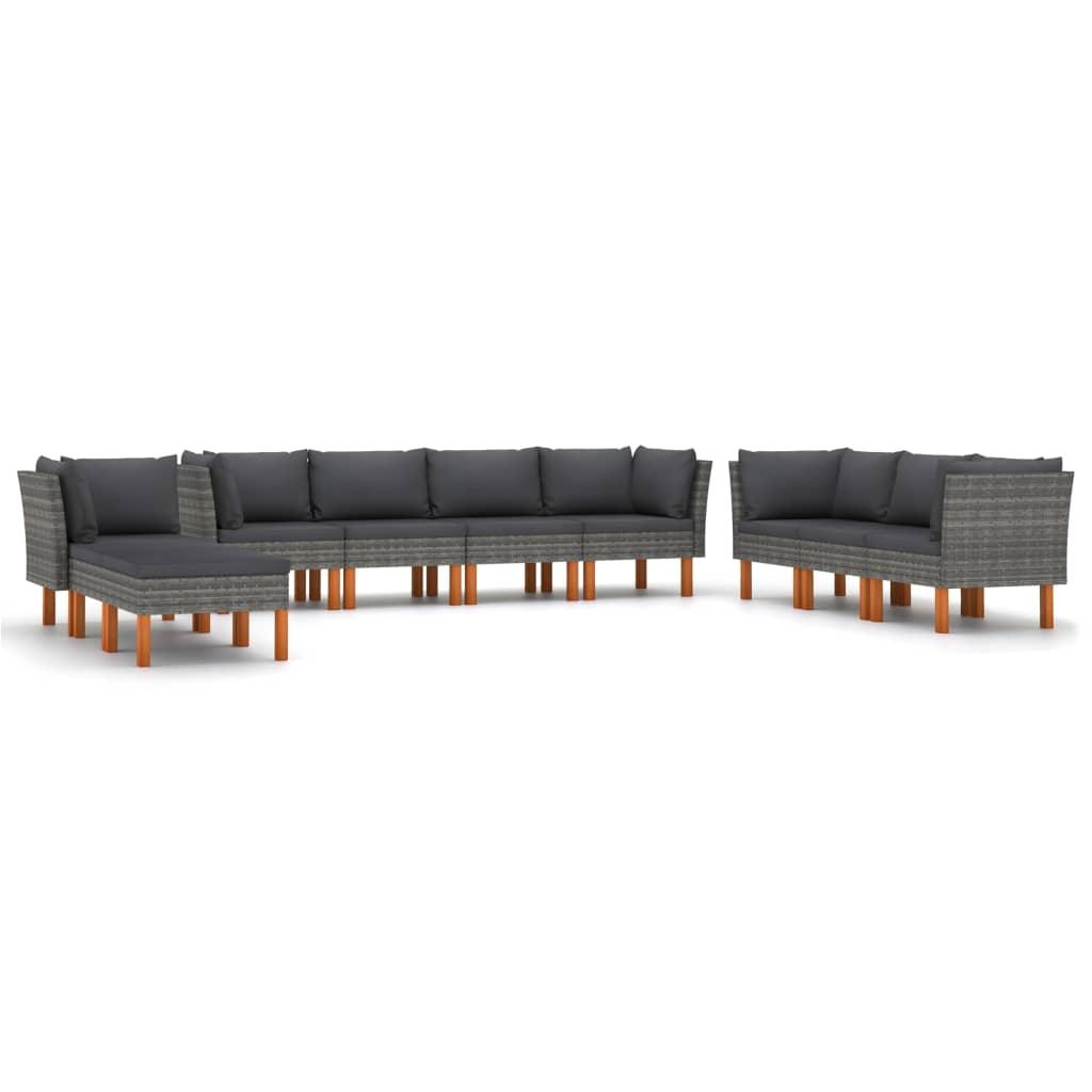 10-tlg. Garten-Lounge-Set mit Kissen Poly Rattan Grau - Pazzar.ch