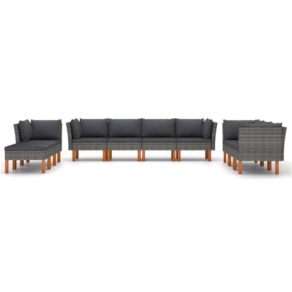 10-tlg. Garten-Lounge-Set mit Kissen Poly Rattan Grau - Pazzar.ch