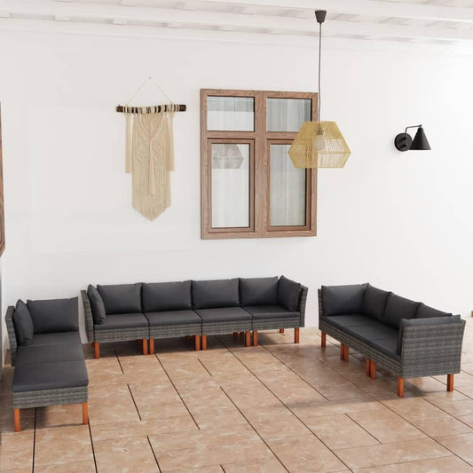 10-tlg. Garten-Lounge-Set mit Kissen Poly Rattan Grau - Pazzar.ch