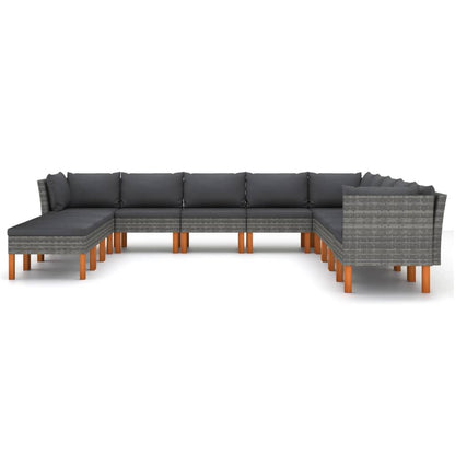 12-tlg. Garten-Lounge-Set mit Kissen Poly Rattan Grau - Pazzar.ch