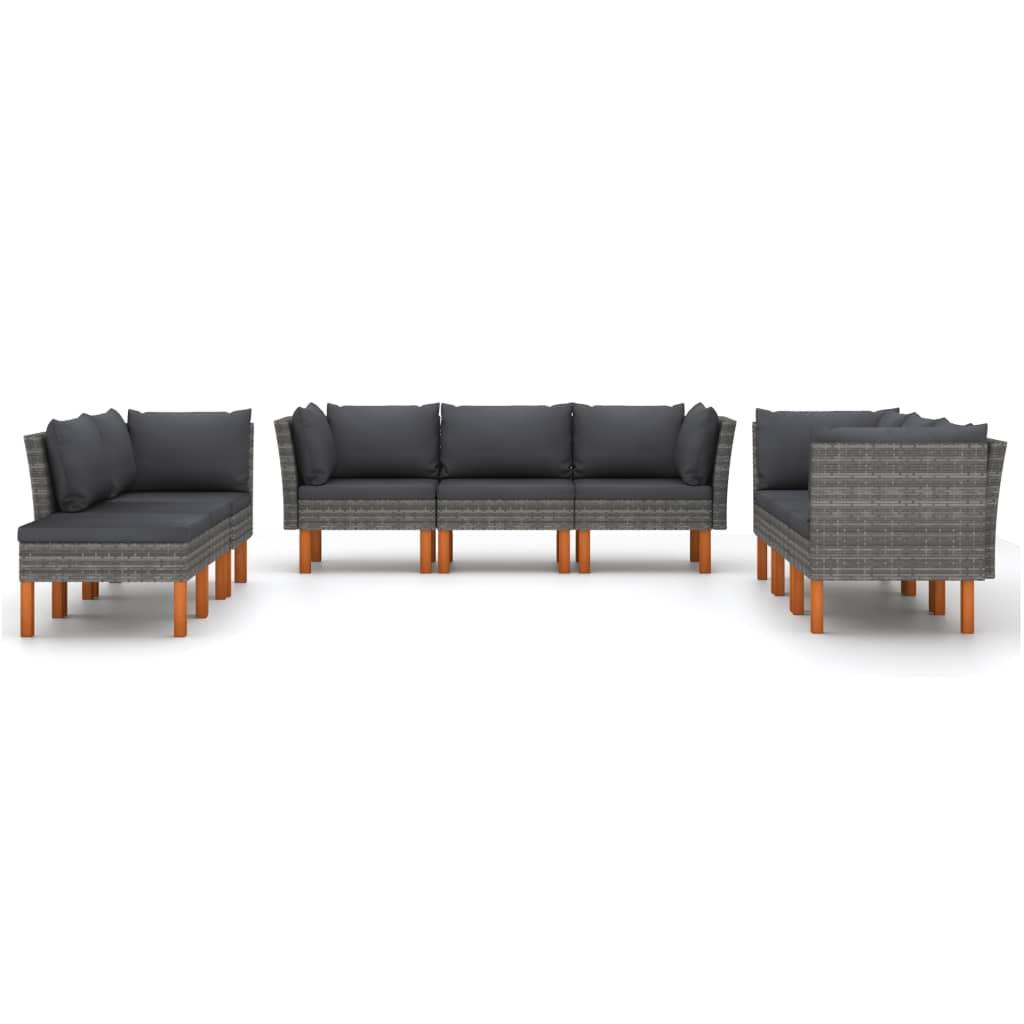 9-tlg. Garten-Lounge-Set mit Kissen Poly Rattan Grau - Pazzar.ch