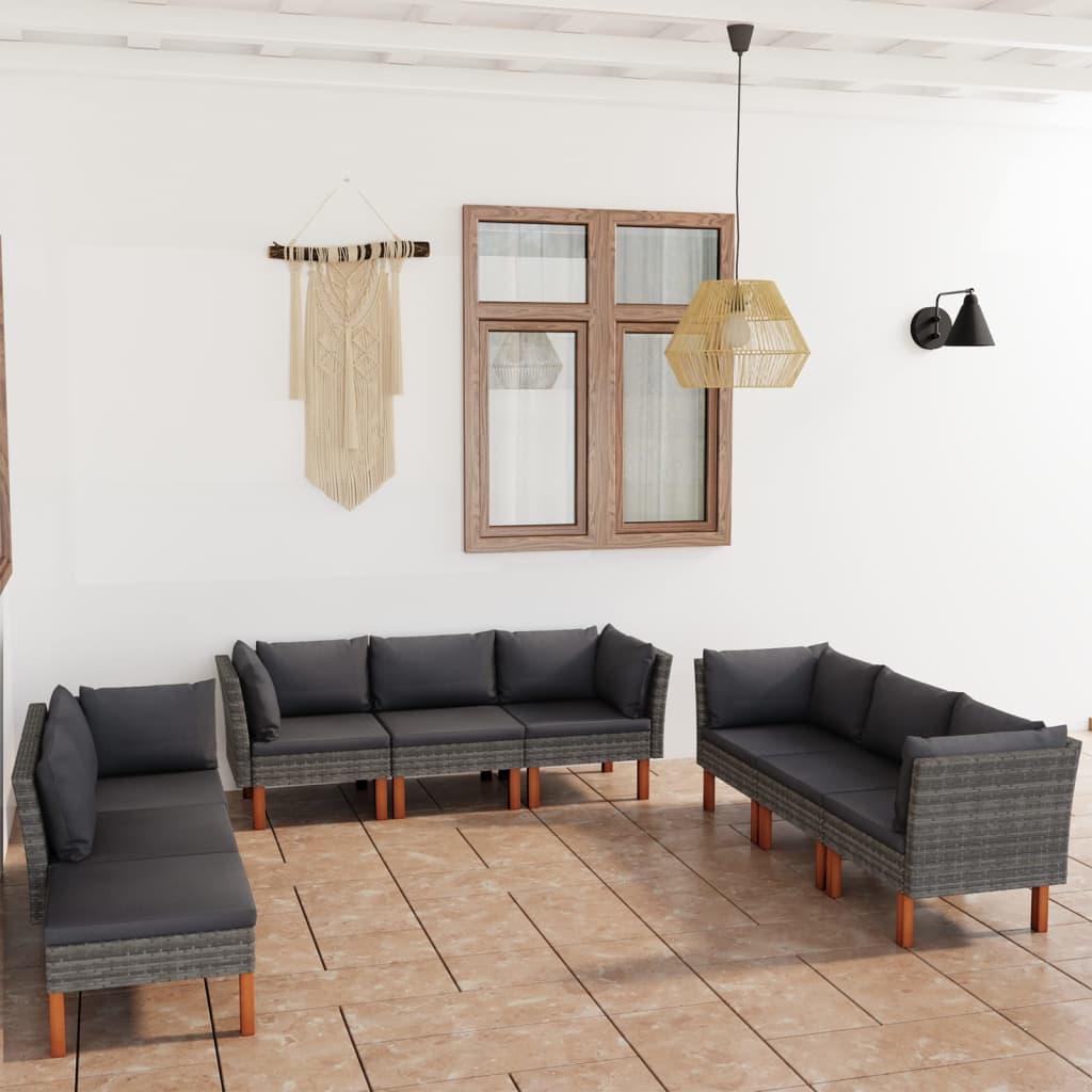 9-tlg. Garten-Lounge-Set mit Kissen Poly Rattan Grau - Pazzar.ch
