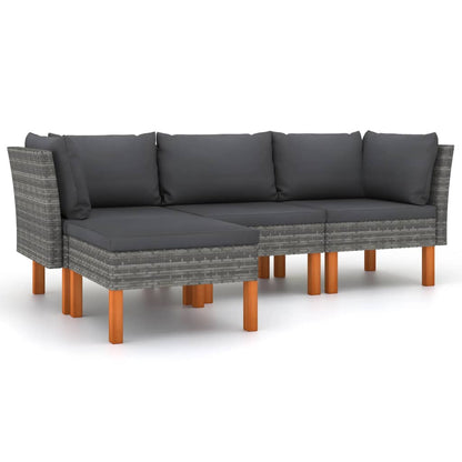 4-tlg. Garten-Lounge-Set mit Kissen Poly Rattan Grau - Pazzar.ch
