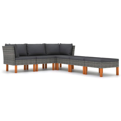6-tlg. Garten-Lounge-Set mit Kissen Poly Rattan Grau - Pazzar.ch