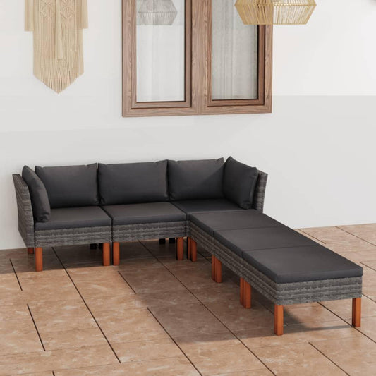 6-tlg. Garten-Lounge-Set mit Kissen Poly Rattan Grau - Pazzar.ch