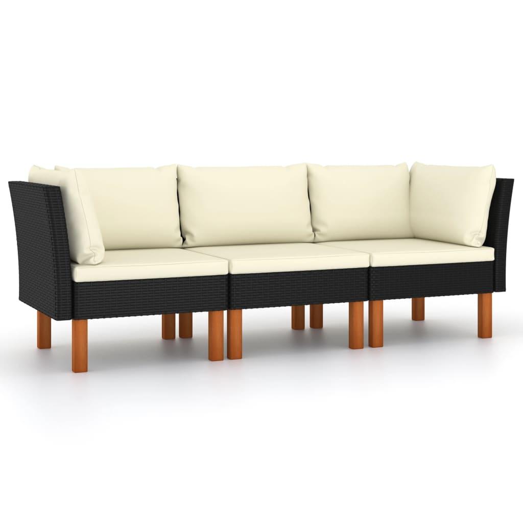 3-Sitzer-Gartensofa mit Kissen Schwarz Poly Rattan - Pazzar.ch