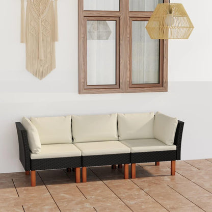 3-Sitzer-Gartensofa mit Kissen Schwarz Poly Rattan - Pazzar.ch