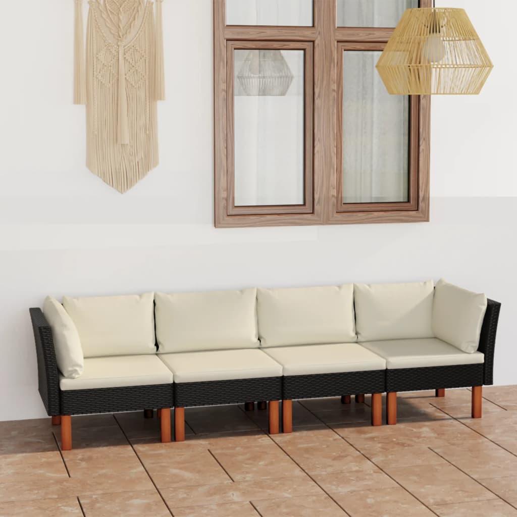 4-Sitzer-Gartensofa mit Kissen Schwarz Poly Rattan - Pazzar.ch