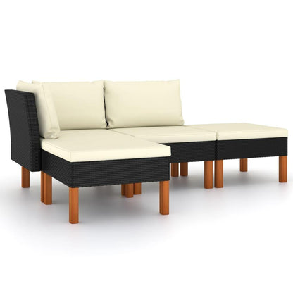 4-tlg. Garten-Lounge-Set mit Kissen Poly Rattan Schwarz - Pazzar.ch
