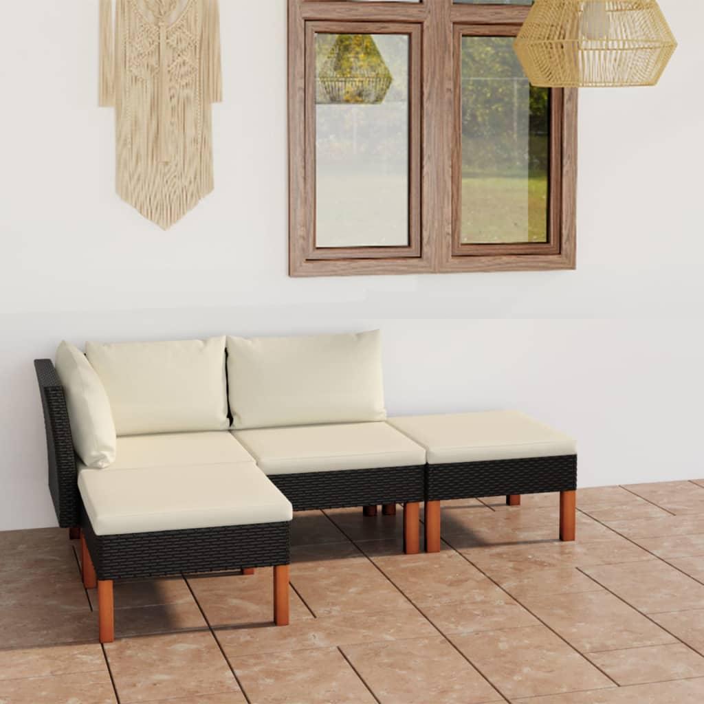 4-tlg. Garten-Lounge-Set mit Kissen Poly Rattan Schwarz - Pazzar.ch