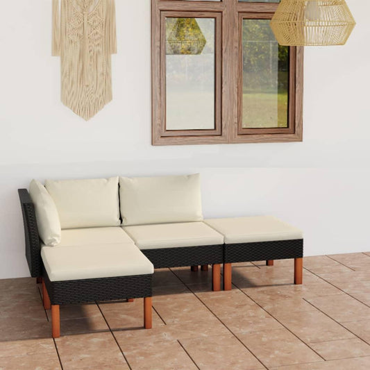 4-tlg. Garten-Lounge-Set mit Kissen Poly Rattan Schwarz - Pazzar.ch