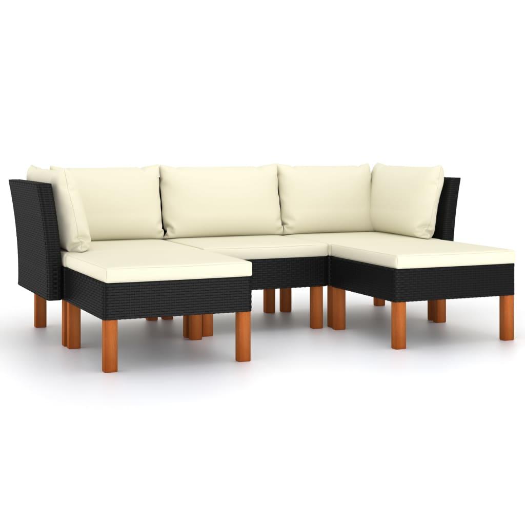 5-tlg. Garten-Lounge-Set mit Kissen Poly Rattan Schwarz - Pazzar.ch