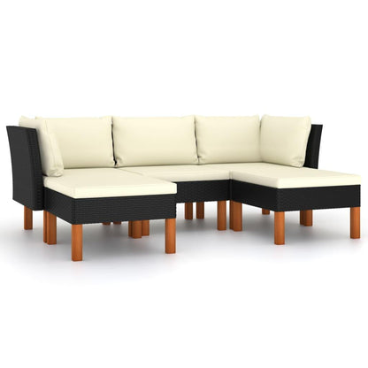 5-tlg. Garten-Lounge-Set mit Kissen Poly Rattan Schwarz - Pazzar.ch