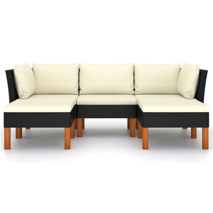 5-tlg. Garten-Lounge-Set mit Kissen Poly Rattan Schwarz - Pazzar.ch