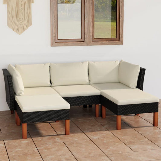 5-tlg. Garten-Lounge-Set mit Kissen Poly Rattan Schwarz - Pazzar.ch