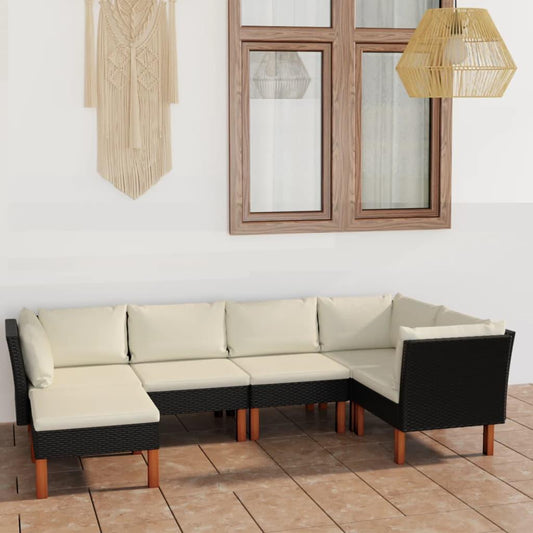 6-tlg. Garten-Lounge-Set mit Kissen Poly Rattan Schwarz - Pazzar.ch