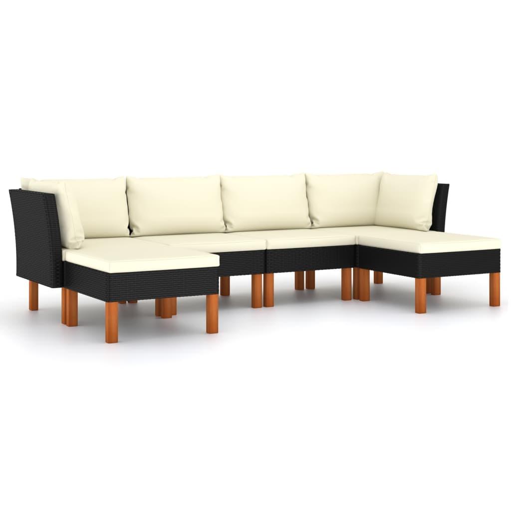 6-tlg. Garten-Lounge-Set mit Kissen Poly Rattan Schwarz - Pazzar.ch