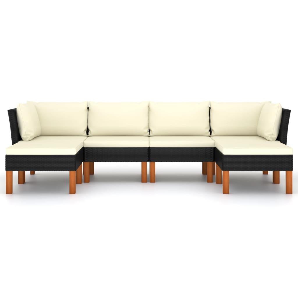 6-tlg. Garten-Lounge-Set mit Kissen Poly Rattan Schwarz