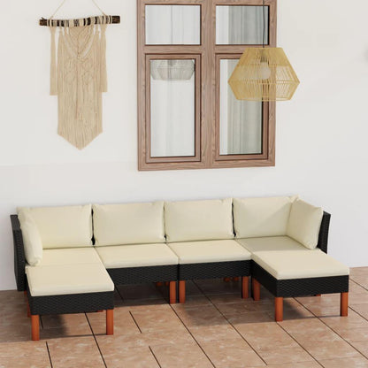 6-tlg. Garten-Lounge-Set mit Kissen Poly Rattan Schwarz - Pazzar.ch