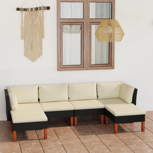6-tlg. Garten-Lounge-Set mit Kissen Poly Rattan Schwarz - Pazzar.ch