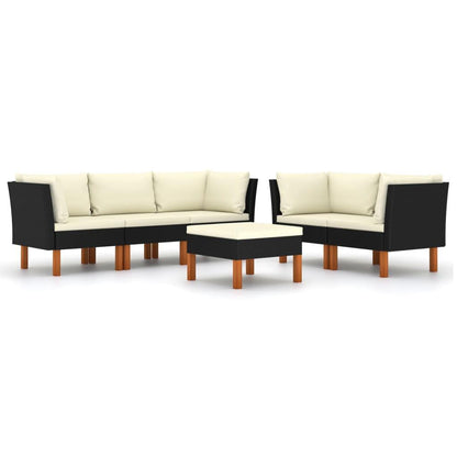 6-tlg. Garten-Lounge-Set mit Kissen Poly Rattan Schwarz - Pazzar.ch