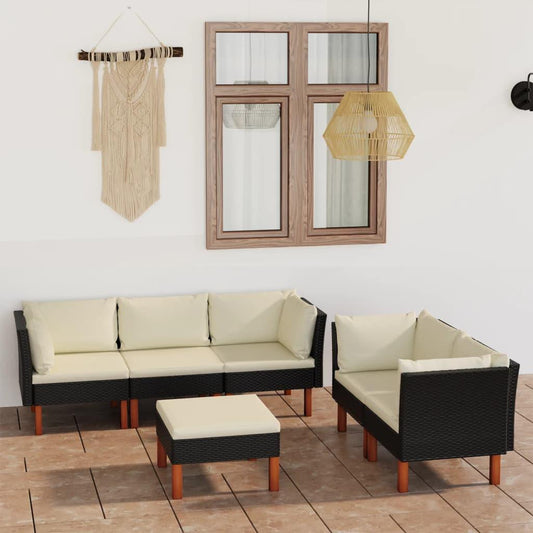 6-tlg. Garten-Lounge-Set mit Kissen Poly Rattan Schwarz - Pazzar.ch