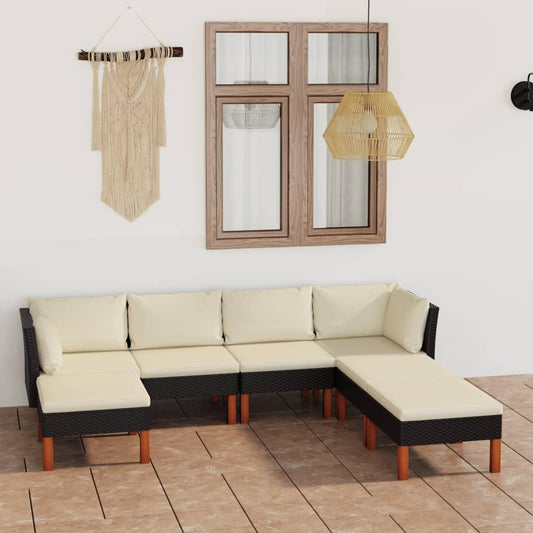 7-tlg. Garten-Lounge-Set mit Kissen Poly Rattan Schwarz - Pazzar.ch
