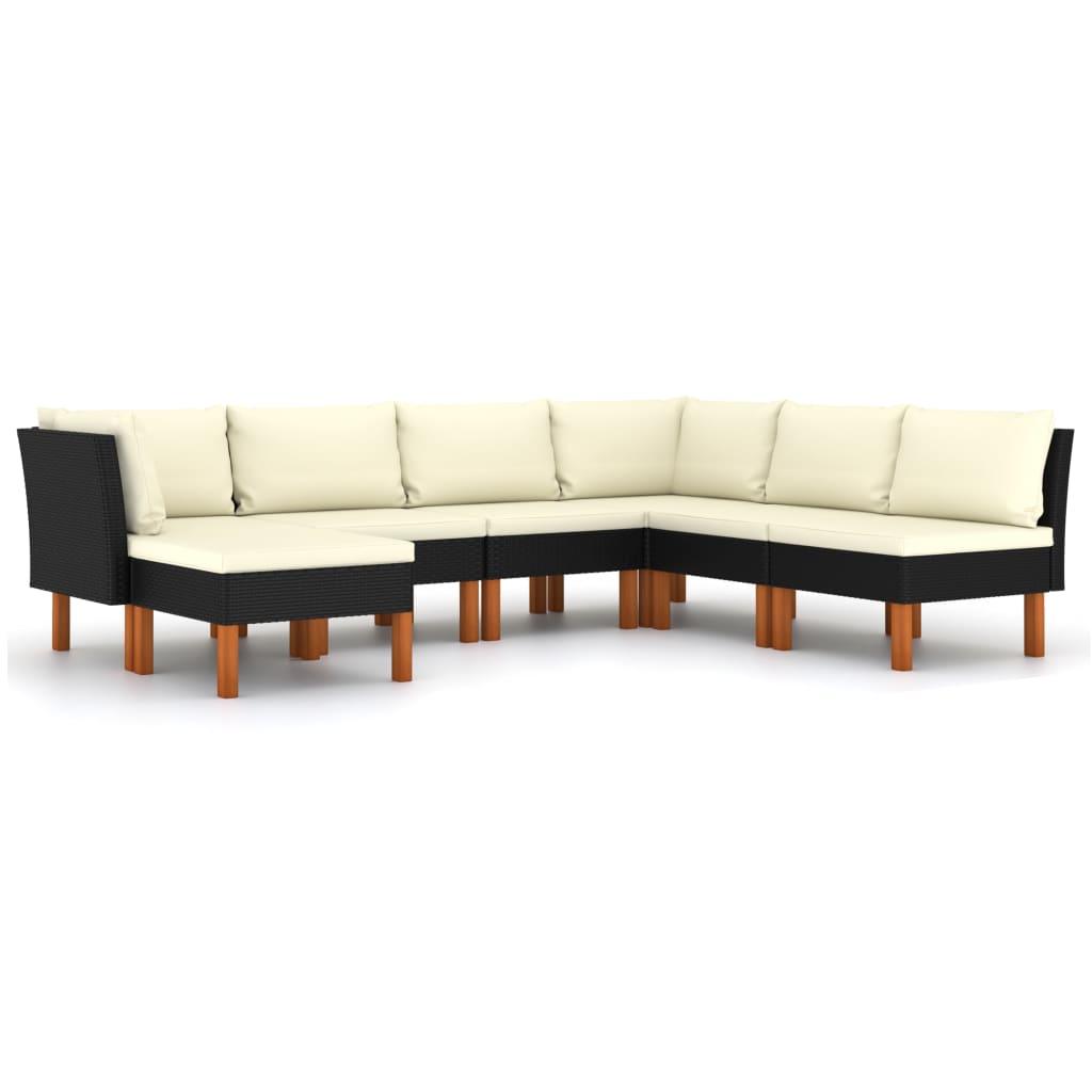 7-tlg. Garten-Lounge-Set mit Kissen Poly Rattan Schwarz - Pazzar.ch