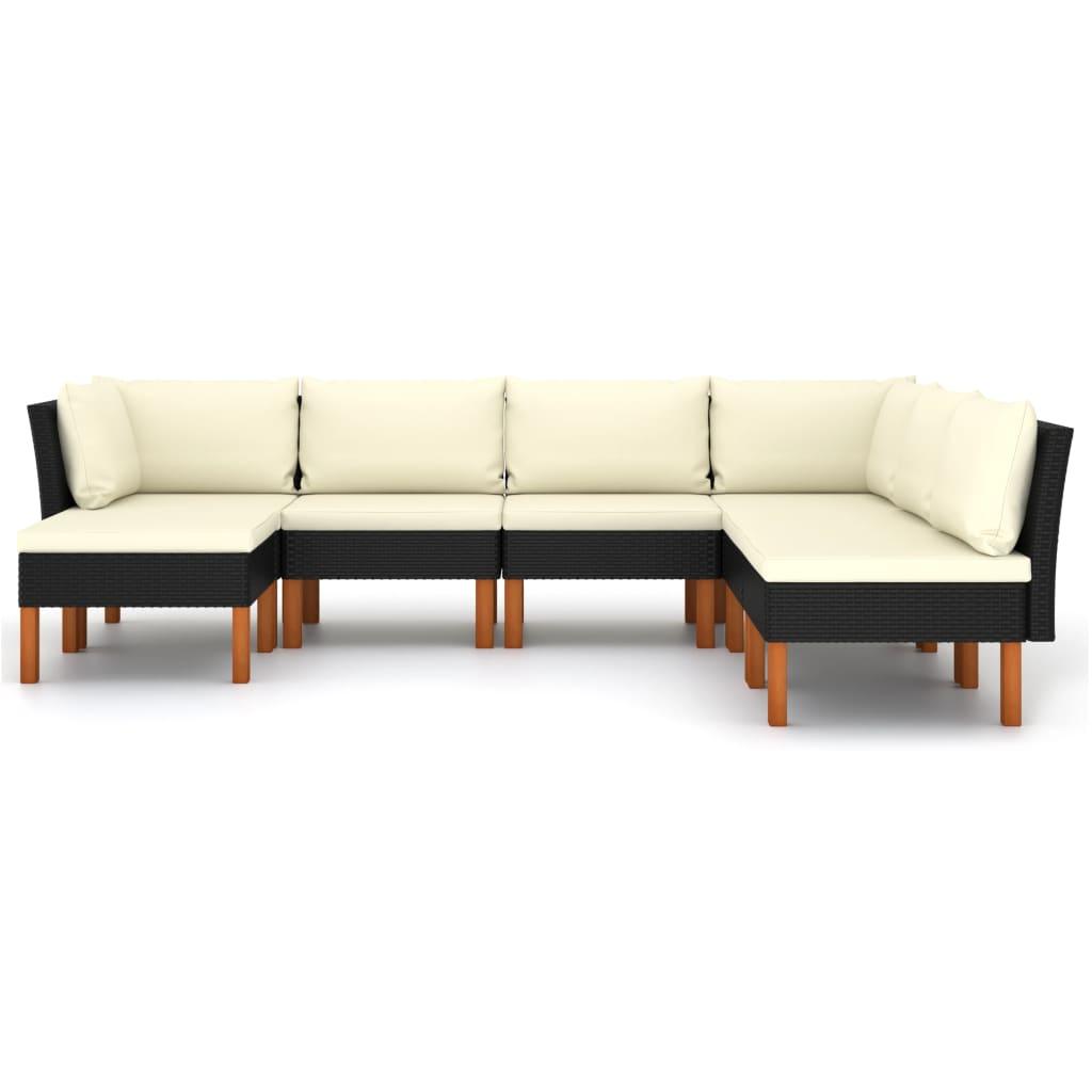 7-tlg. Garten-Lounge-Set mit Kissen Poly Rattan Schwarz - Pazzar.ch
