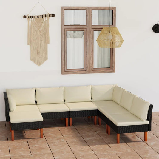 7-tlg. Garten-Lounge-Set mit Kissen Poly Rattan Schwarz - Pazzar.ch