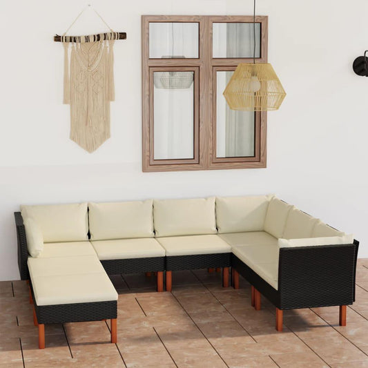 8-tlg. Garten-Lounge-Set mit Kissen Poly Rattan Schwarz - Pazzar.ch