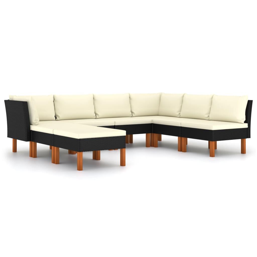 8-tlg. Garten-Lounge-Set mit Kissen Poly Rattan Schwarz - Pazzar.ch