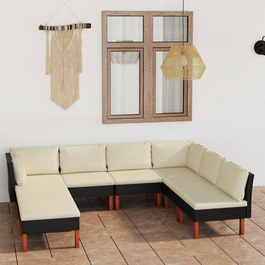 8-tlg. Garten-Lounge-Set mit Kissen Poly Rattan Schwarz - Pazzar.ch