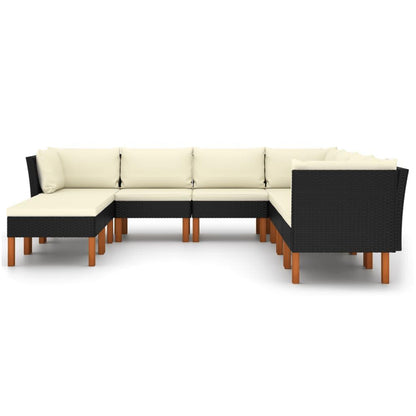 9-tlg. Garten-Lounge-Set mit Kissen Poly Rattan Schwarz - Pazzar.ch
