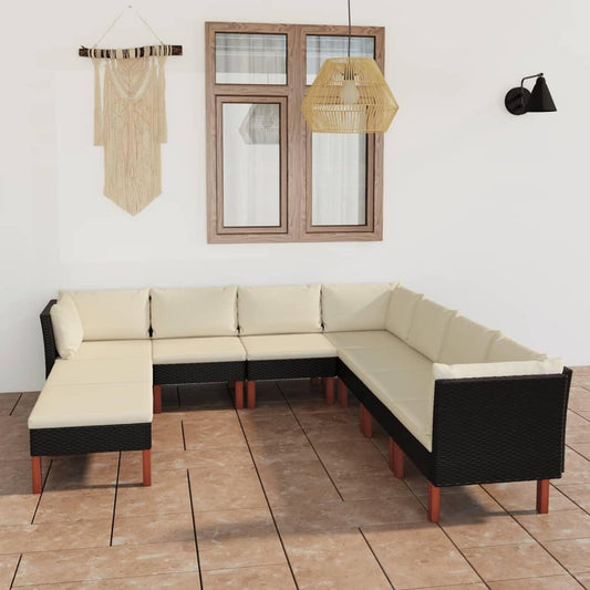 9-tlg. Garten-Lounge-Set mit Kissen Poly Rattan Schwarz - Pazzar.ch