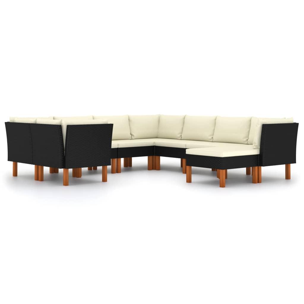 9-tlg. Garten-Lounge-Set mit Kissen Poly Rattan Schwarz - Pazzar.ch