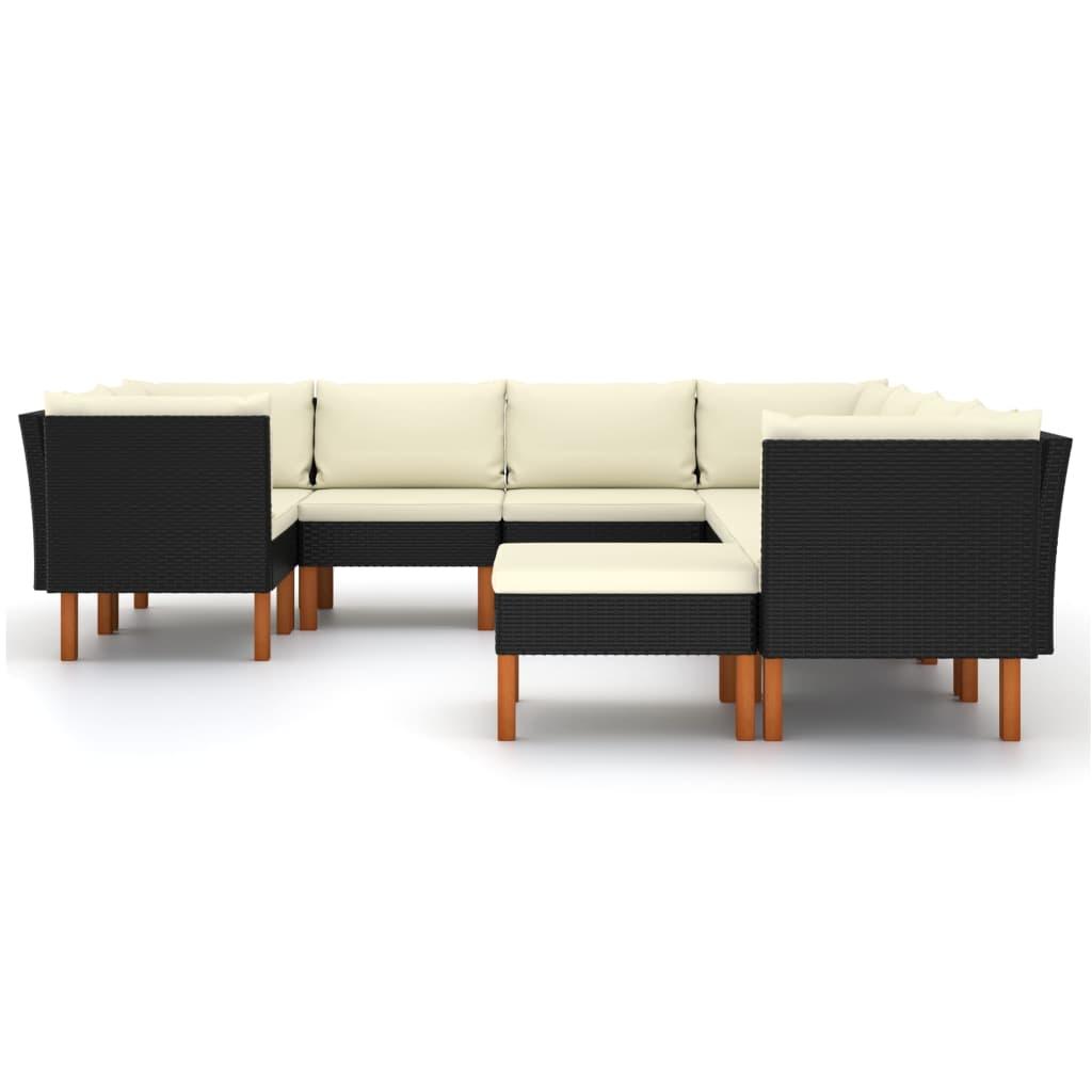 9-tlg. Garten-Lounge-Set mit Kissen Poly Rattan Schwarz - Pazzar.ch