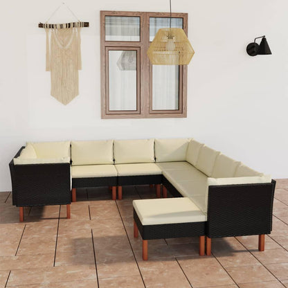 9-tlg. Garten-Lounge-Set mit Kissen Poly Rattan Schwarz - Pazzar.ch