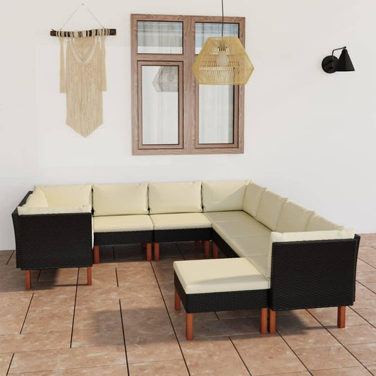 9-tlg. Garten-Lounge-Set mit Kissen Poly Rattan Schwarz - Pazzar.ch