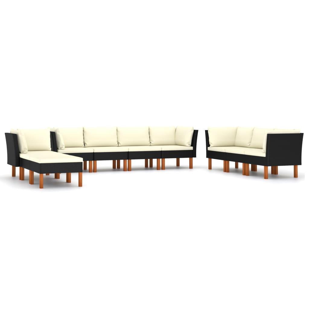 10-tlg. Garten-Lounge-Set mit Kissen Poly Rattan Schwarz - Pazzar.ch