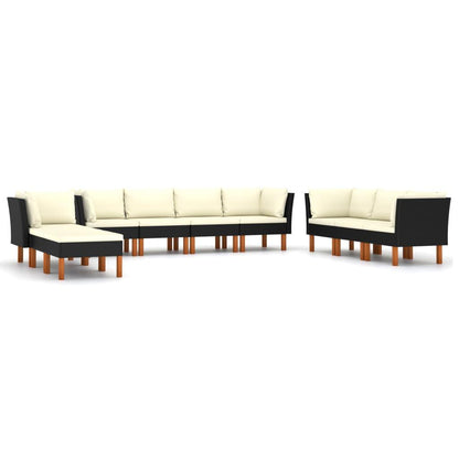 10-tlg. Garten-Lounge-Set mit Kissen Poly Rattan Schwarz - Pazzar.ch