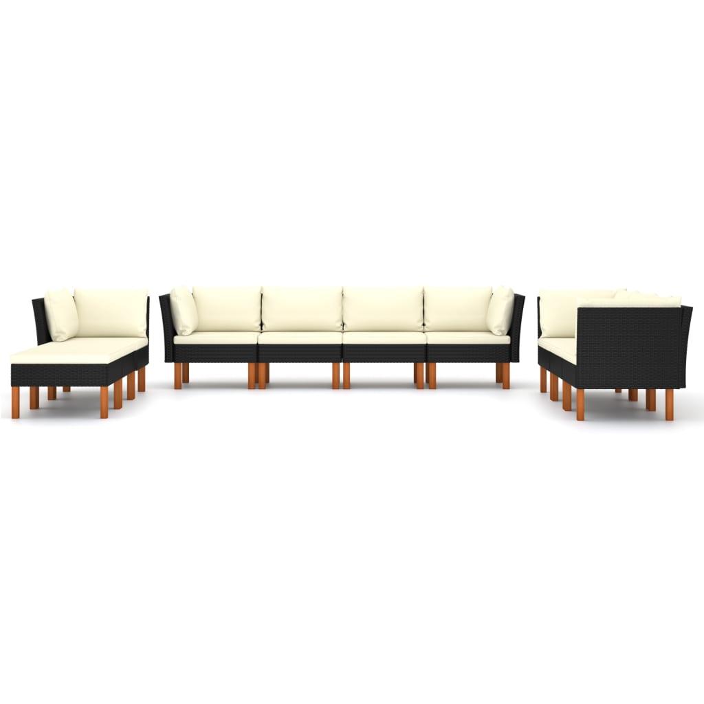 10-tlg. Garten-Lounge-Set mit Kissen Poly Rattan Schwarz - Pazzar.ch