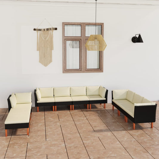 10-tlg. Garten-Lounge-Set mit Kissen Poly Rattan Schwarz - Pazzar.ch