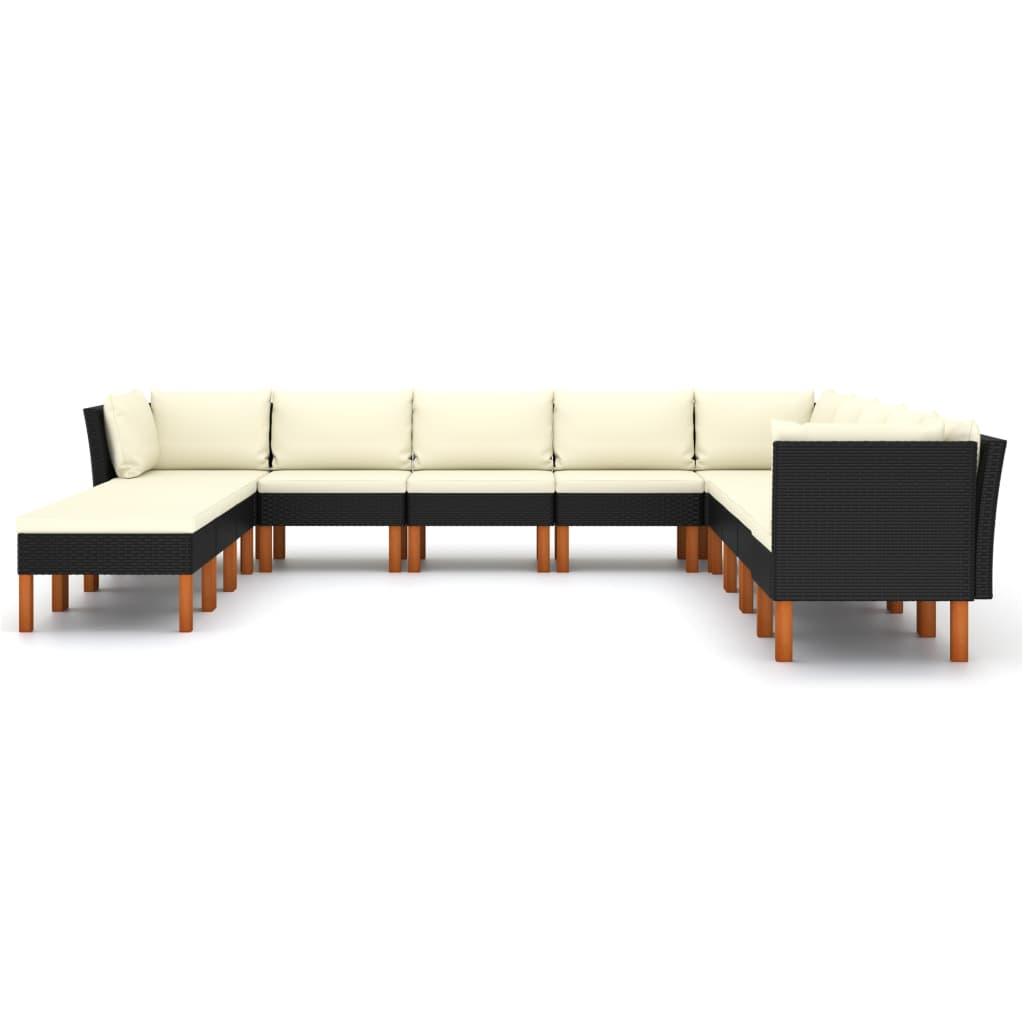 12-tlg. Garten-Lounge-Set mit Kissen Poly Rattan Schwarz - Pazzar.ch
