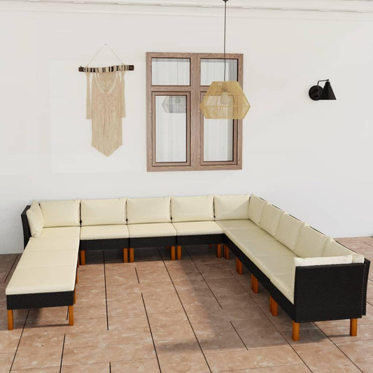 12-tlg. Garten-Lounge-Set mit Kissen Poly Rattan Schwarz - Pazzar.ch